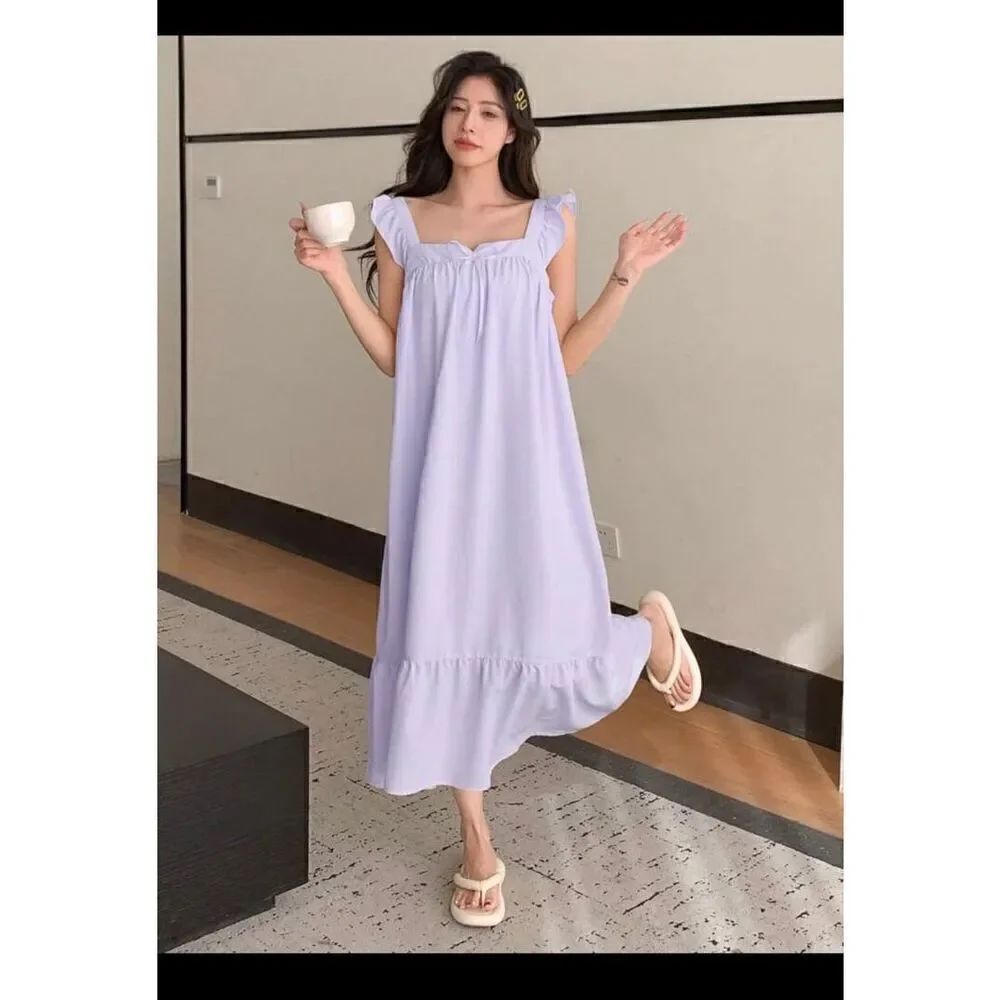 NWT Bow Knot Nighty Night Sleep Dress Purple Ruffle Hem Nightgown